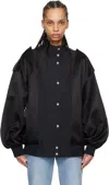Khaite Farris Oversized Satin-paneled Cotton-blend Mikado Bomber Jacket In 200 Black