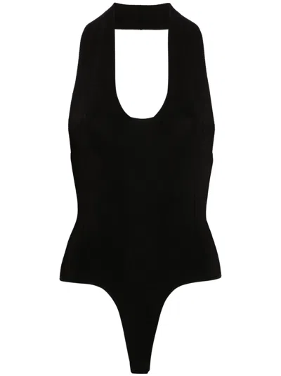 KHAITE BLACK HALTERNECK HIGH CUT BODYSUIT