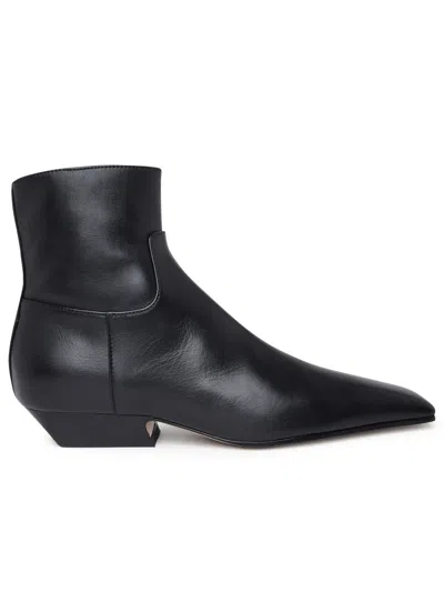 KHAITE BLACK LEATHER ANKLE BOOTS