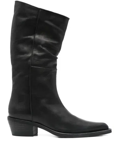 KHAITE BLACK LEATHER BOOTS
