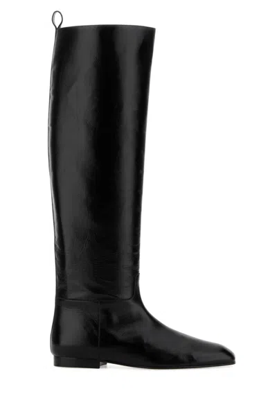 Khaite Black Leather Boots