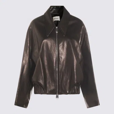Khaite Black Leather Jacket In Brown