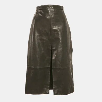 Pre-owned Khaite Black Leather Knee Length Skirt S