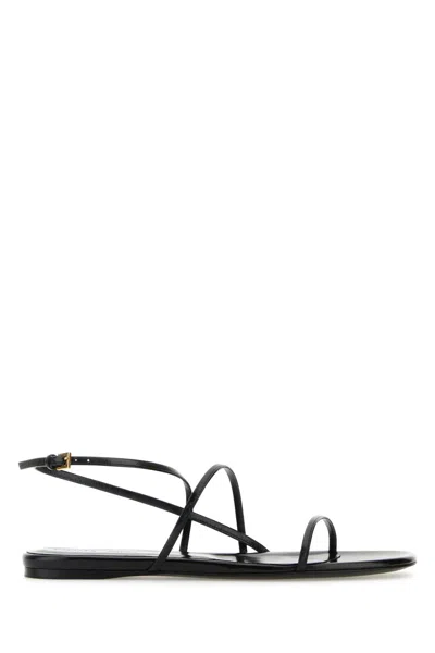 KHAITE BLACK LEATHER LOOP SANDALS
