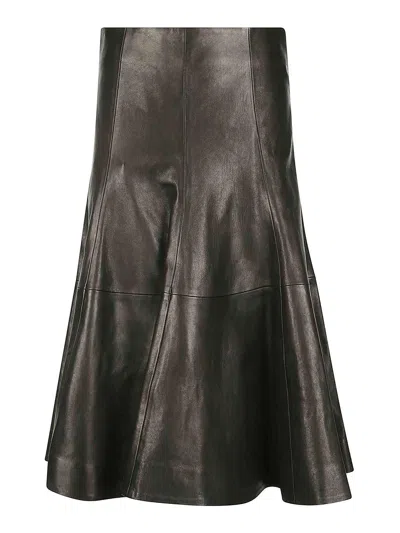 KHAITE BLACK LEATHER SKIRT