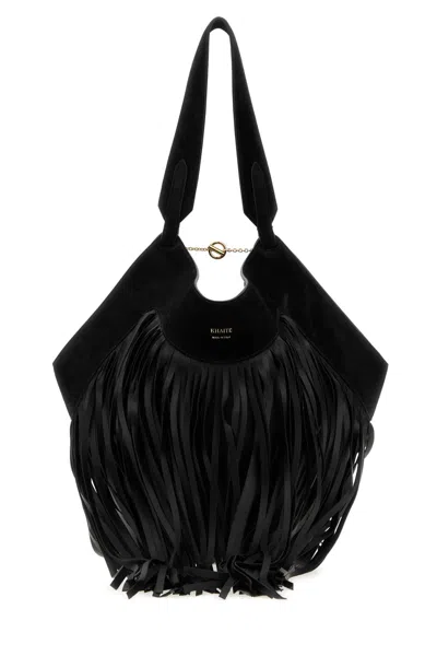Khaite Black Leather Small Lotus Shopping Bag