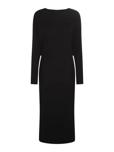Khaite The Trina Long-sleeved Open-back Midi Dress In Black