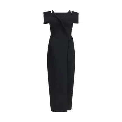 Khaite Gene Off-shoulder Midi Dress In Black