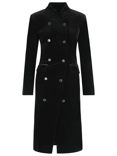 Khaite Black Rolon Oblique Collar Velvet Coat