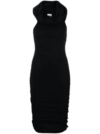 Khaite Aerica Ruched Midi Dress In Black