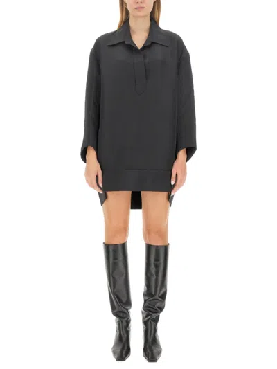 Khaite Black Shirt Collar Mini Dress In Gray