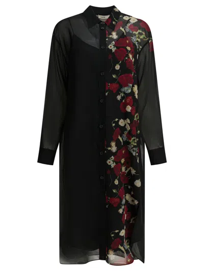 Khaite Gloria Long Sleeve Silk Chiffon Shirtdress In Black