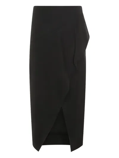 Khaite Flowing Asymmetrical Flounce Wool Mini Skirt In Black
