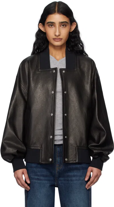 Khaite Black Spence Leather Bomber Jacket In 200 Black
