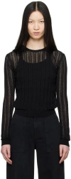 Khaite Colleen Crewneck Long-sleeve Pointelle Knit Top In 200 Black