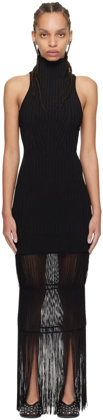 Khaite "ribbed Knit Dress With Fringe Details" In Black