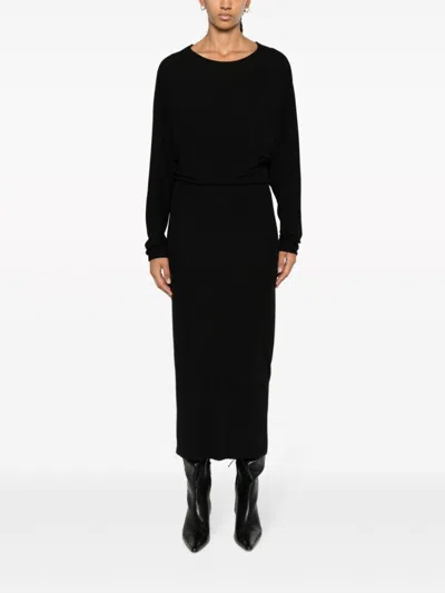 Khaite The Trina Long-sleeved Open-back Midi Dress In Black
