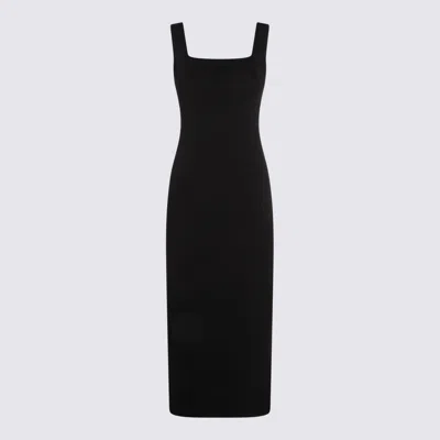 KHAITE BLACK VISCOSE MIDI DRESS