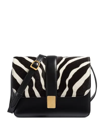 Khaite Blake Zebra-print Calf Hair And Leather Shoulder Bag In Black