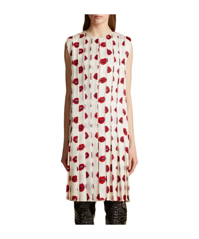 Khaite Blaz Kleid Aus Cupro-satin Mit Print Und Falten In Rot