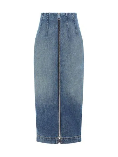 Khaite Blue Cotton Denim Pencil Skirt For Women