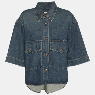 Khaite Blue Denim Cropped Jacket In Black