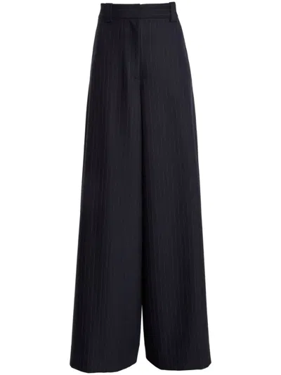 Khaite Jacob Pinstriped Wide-leg Trousers In Navy