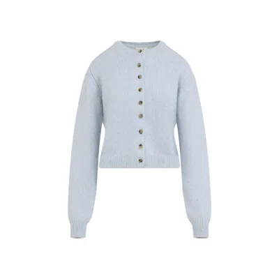 KHAITE BLUE ROUND NECK CARDIGAN