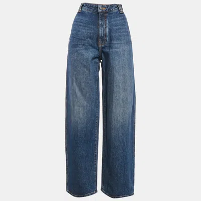 Pre-owned Khaite Blue Washed Denim Wide-leg Jeans S Waist 26"