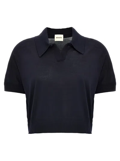 Khaite Blue Wool Shortsleeve Women's Shirt In Black