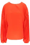 Khaite Quico Balloon-sleeve Oversized Silk Blouse In Red