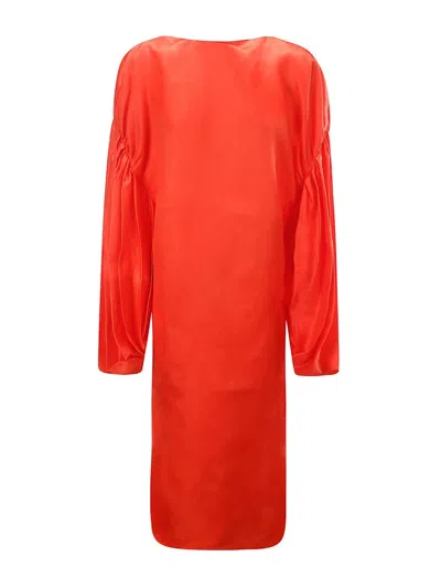 Khaite Zelma Balloon-sleeve Silk Midi Dress In Fire Red