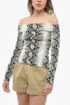 Khaite Vivi Snakeskin-print Foldover Off-the-shoulder Top In Grey