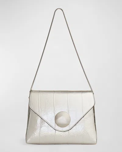 Khaite Bobbi Envelope Flap Eel-embossed Shoulder Bag In Silver