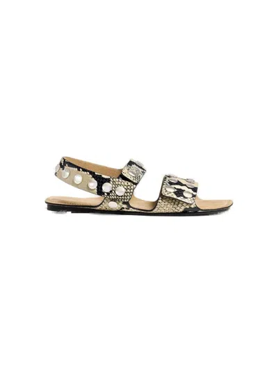 Khaite Boden Studded Snake-effect Leather Sandals In Multi