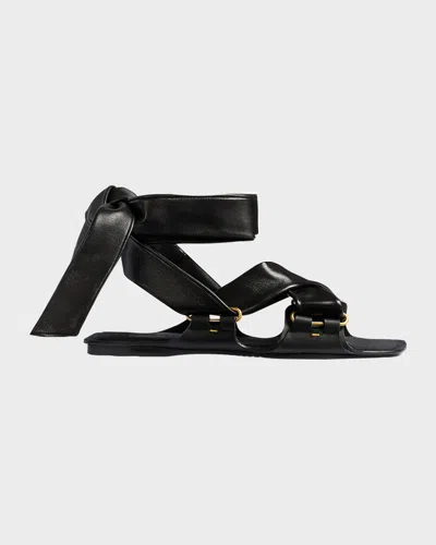 Khaite Boden Leather Lace-up Sandals In Black