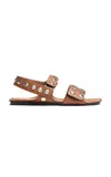Khaite Boden Silver Studded Leather Sandals In Brown