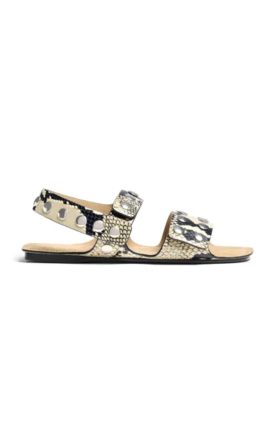 KHAITE BODEN STUDDED PYTHON-EFFECT LEATHER SANDALS