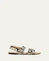 Khaite Boden Studded Snake-printed Leather Flat Sandals In Multi