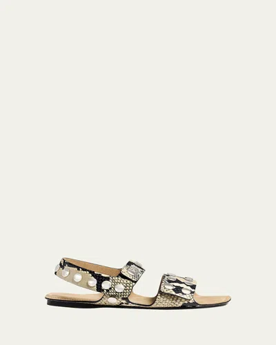 Khaite Boden Studded Snake-printed Leather Flat Sandals In Multi