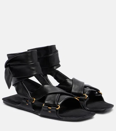 Khaite Tie-detailed Leather Sandals In Black
