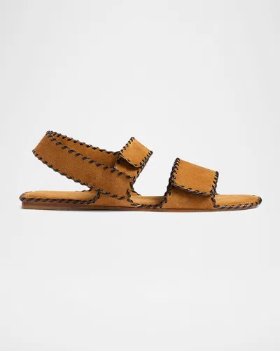 Khaite Boden Whipstitched Suede Sandals In Brown
