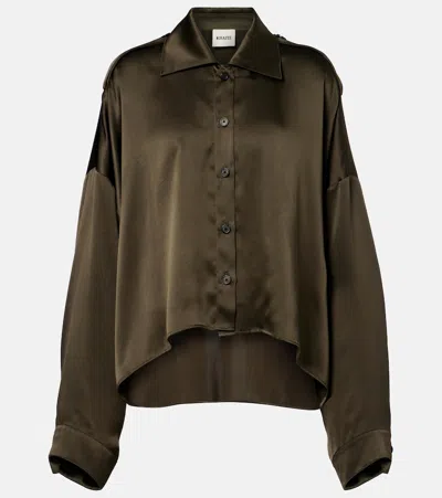 Khaite Bodine Asymmetric Silk Satin Shirt In Green