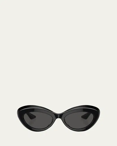 Khaite Bold Acetate Oval Sunglasses In Black