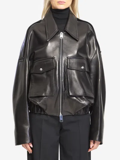 Khaite Bomber Owey In Leather In Black