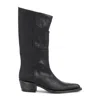 Khaite Mid-calf Black Leather Boots With Pointed Toe And Stacked Heel In Black