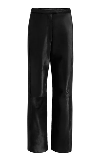 Khaite Borden Calf Hair Straight-leg Pants In Black