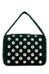 Khaite Bottle Green Suede Small Elena Shoulder Bag In Dark Green