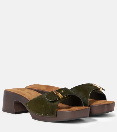 Khaite Britt 25 Calf Hair Clogs In Green