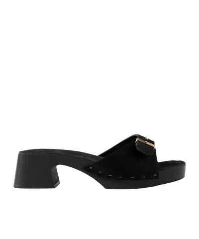 Khaite Britt Clog Haircalf Buckle Mules In Black
